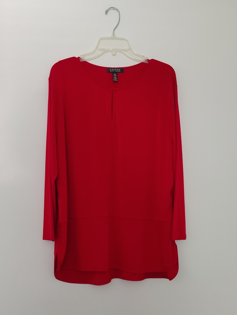 Lauren Ralph Lauren Vibrant Red Long-Sleeve Tunic with Keyhole Size 2X